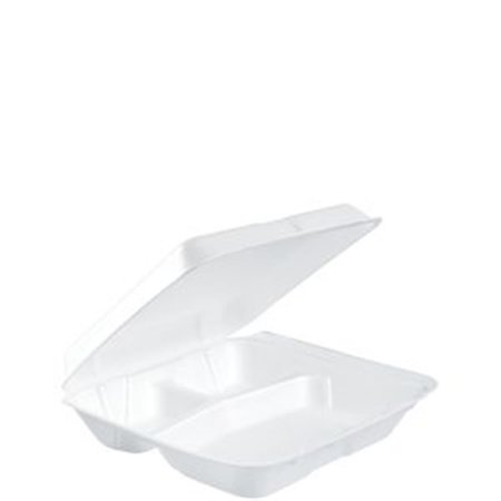 DART Dart 80HT3R CPC 2.3 x 7.5 x 8 in. 3 Compartment Hinged Lid Container Foam; White - Case Of 200 80HT3R  CPC